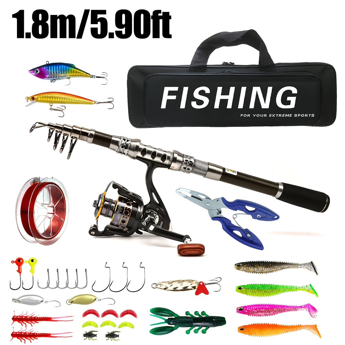 Carbon Fiber Telescopic Fishing Rod And Reel Combo Kit
