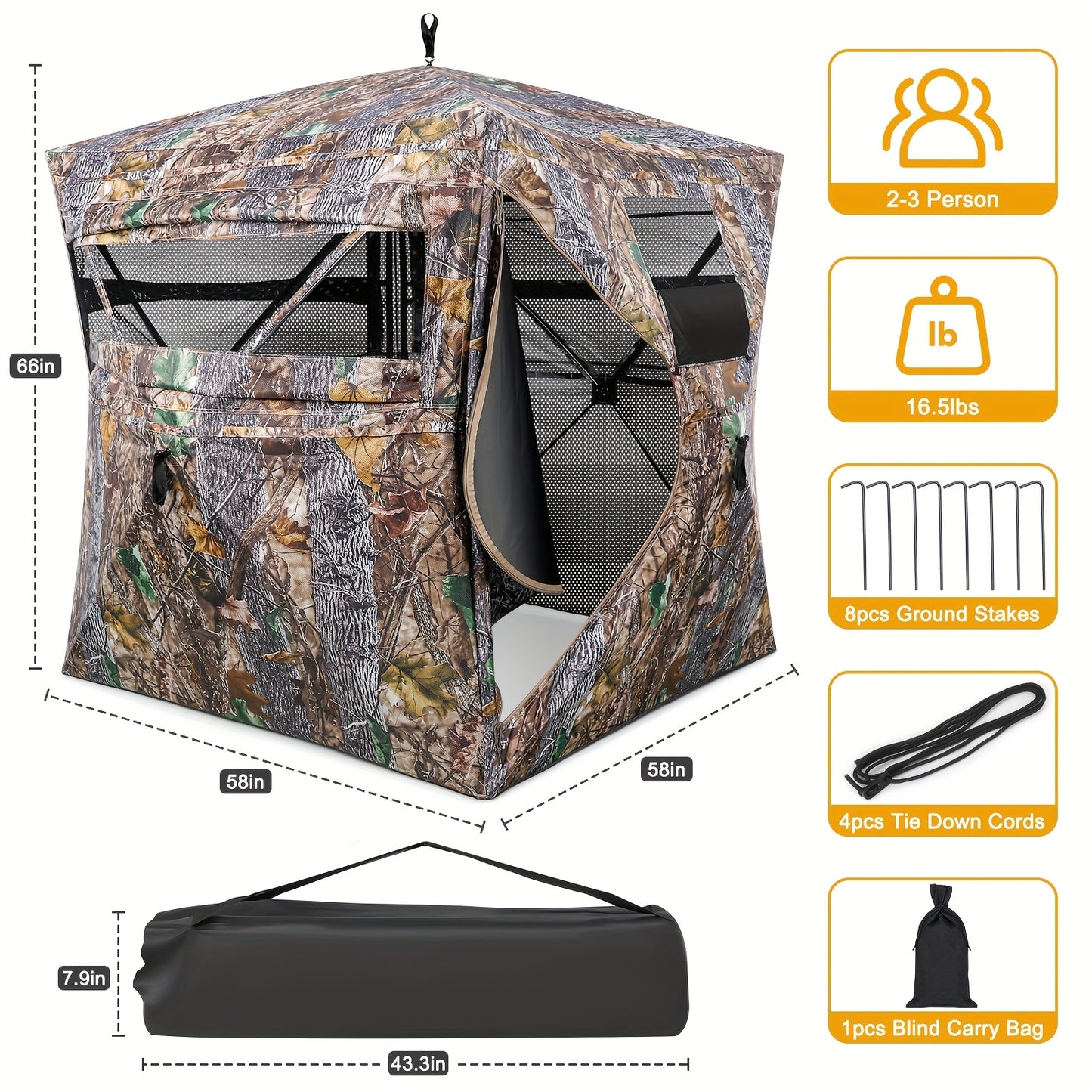 YAFITI 3 Person See Through Ground Hunting Blind Windows