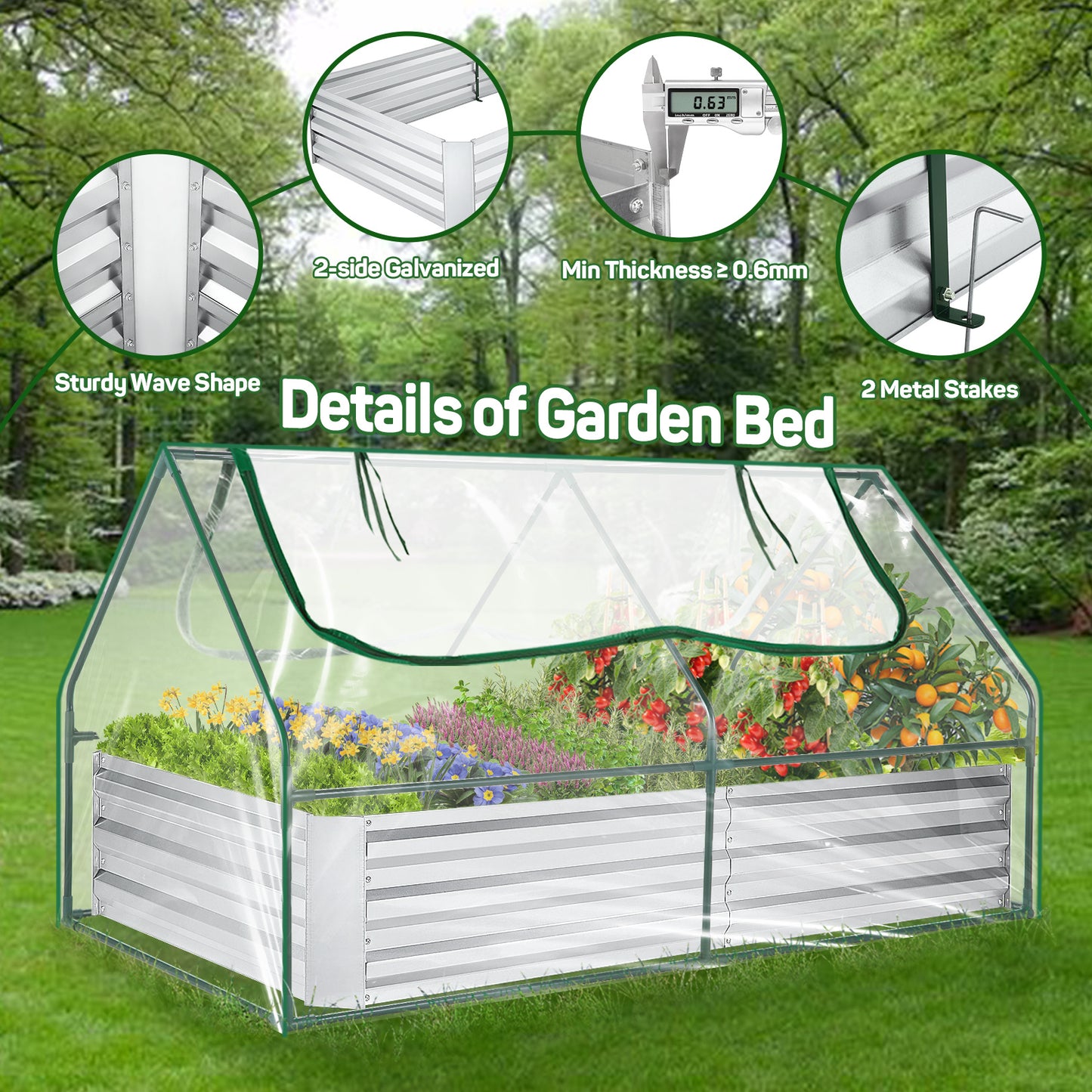 Galvanized Raised Garden Bed With Cover And Greenhouse Kit