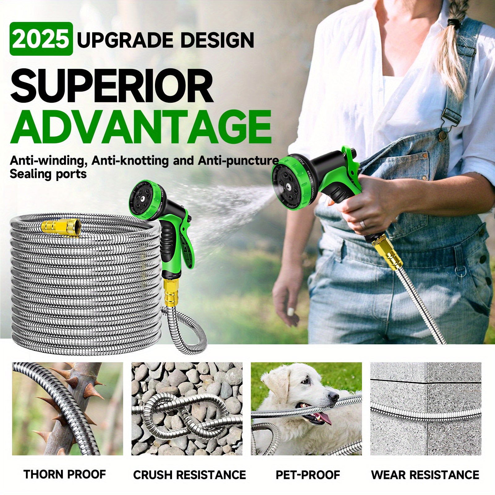 Heavy Duty Stainless Steel Garden Water Hose with Nozzles - Parry's Picks