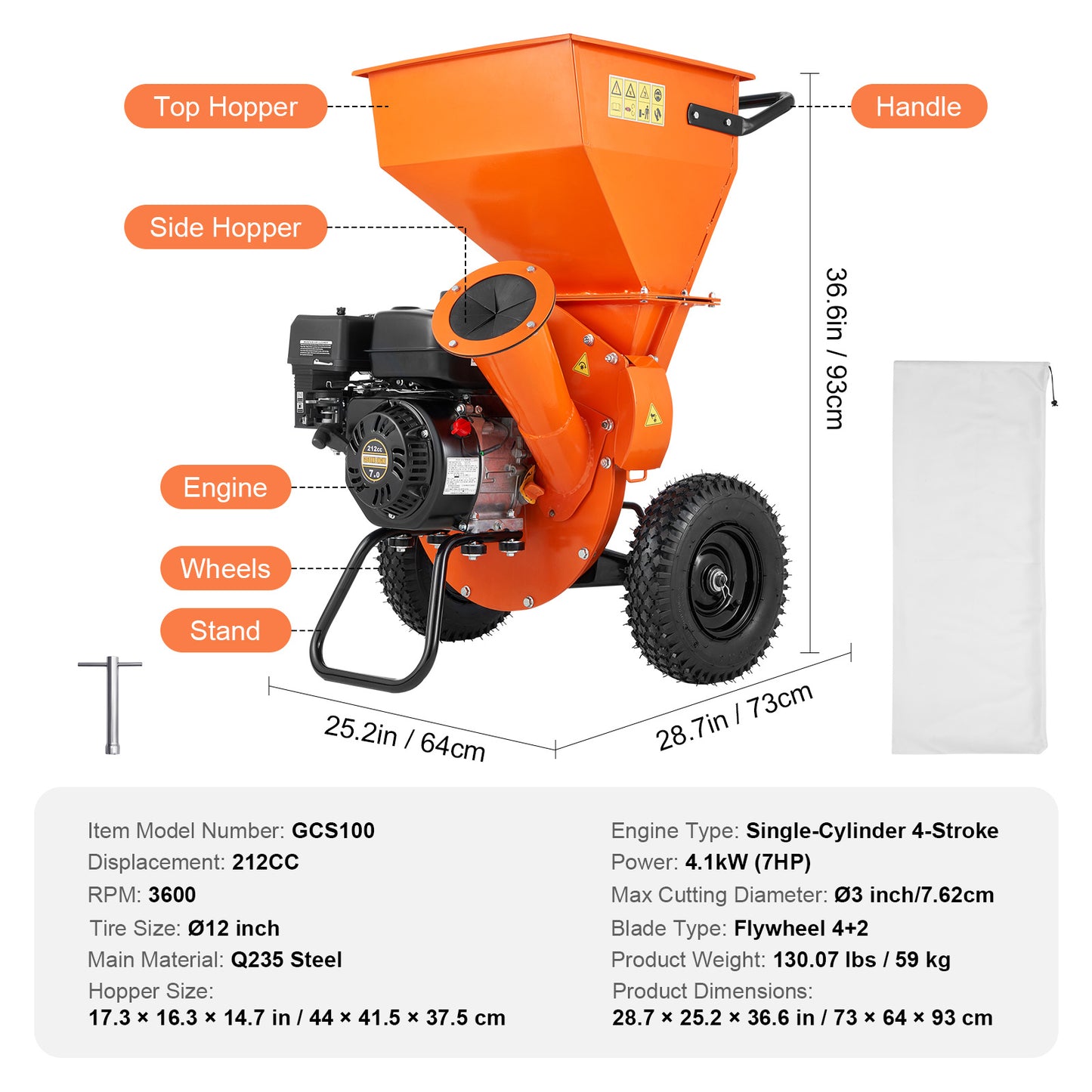 VEVOR Wood Chipper Shredder Mulcher Three In One Gas Power