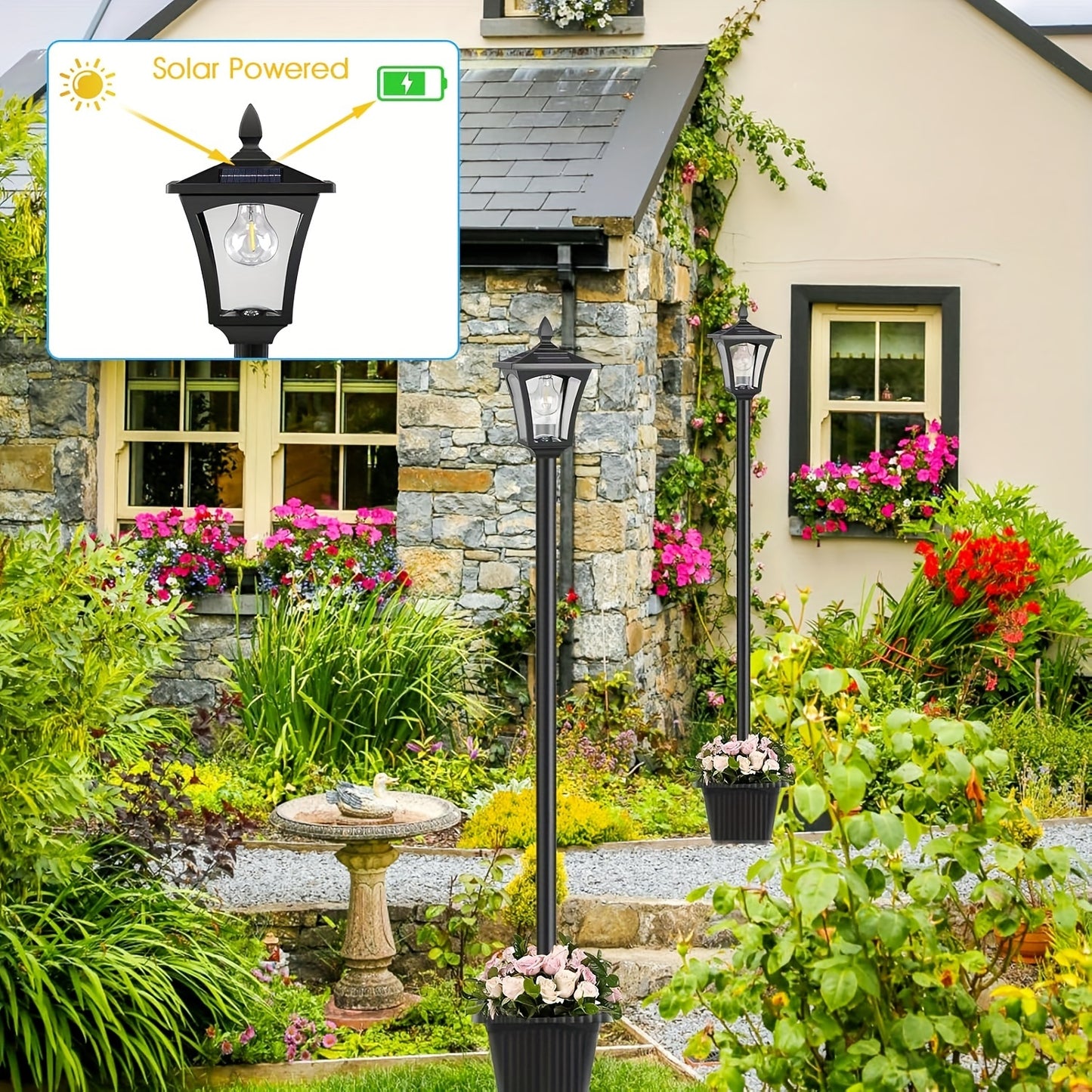 Solar Lamp Post With Planter For Outdoor Garden Lighting