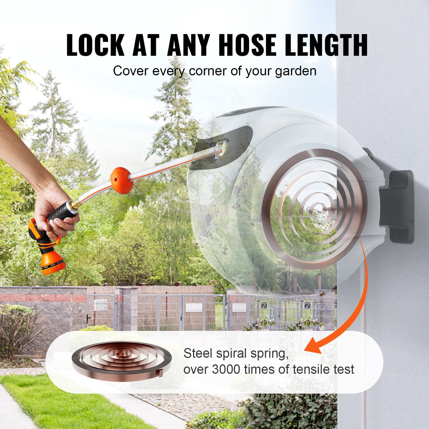 VEVOR Retractable Hose Reel With Auto Rewind And Nozzle