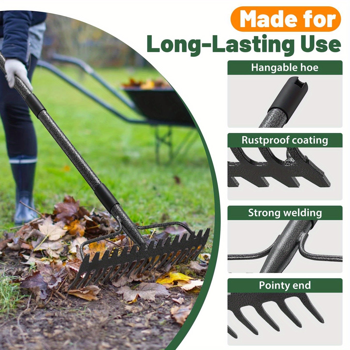 Heavy Duty Garden Rake with 17 Steel Tines for Easy Use - Parry's Picks