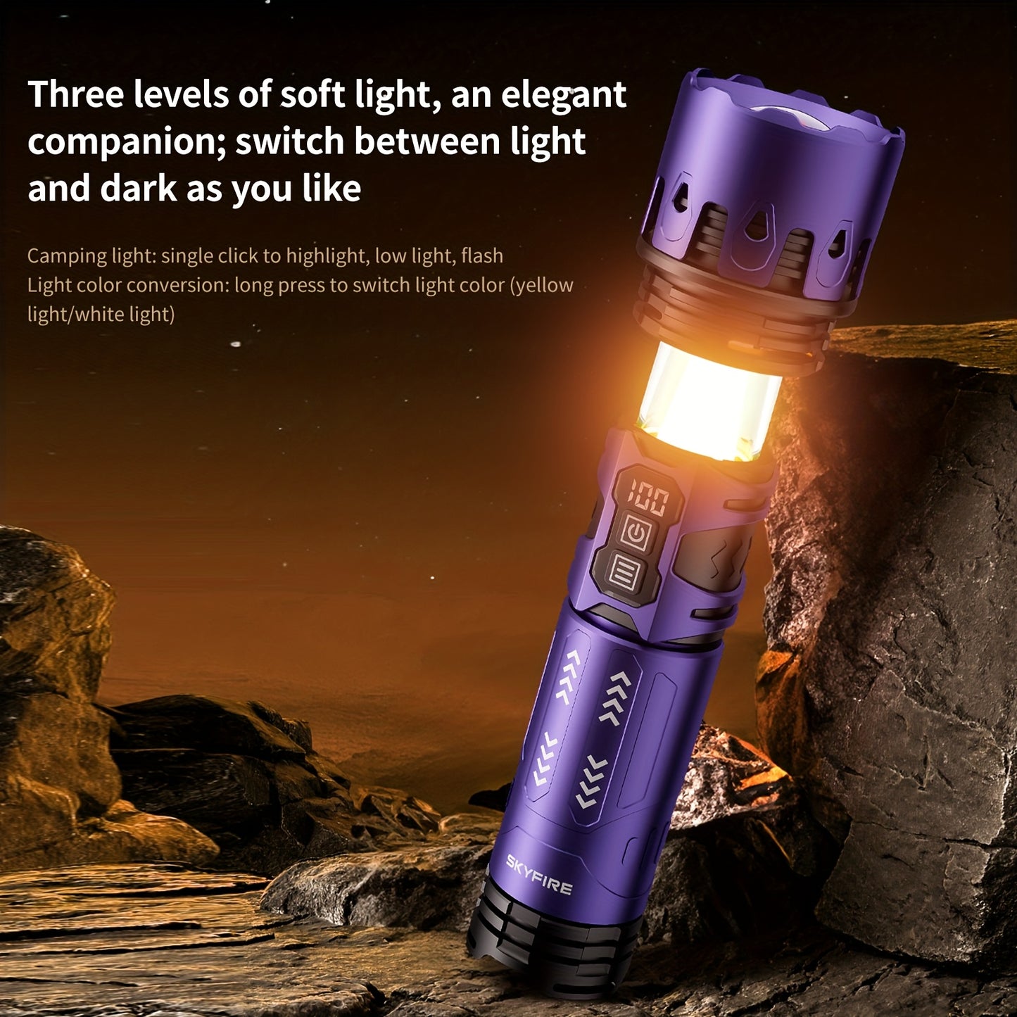 Skyfire High Brightness LED Flashlight With Zoom Floodlight