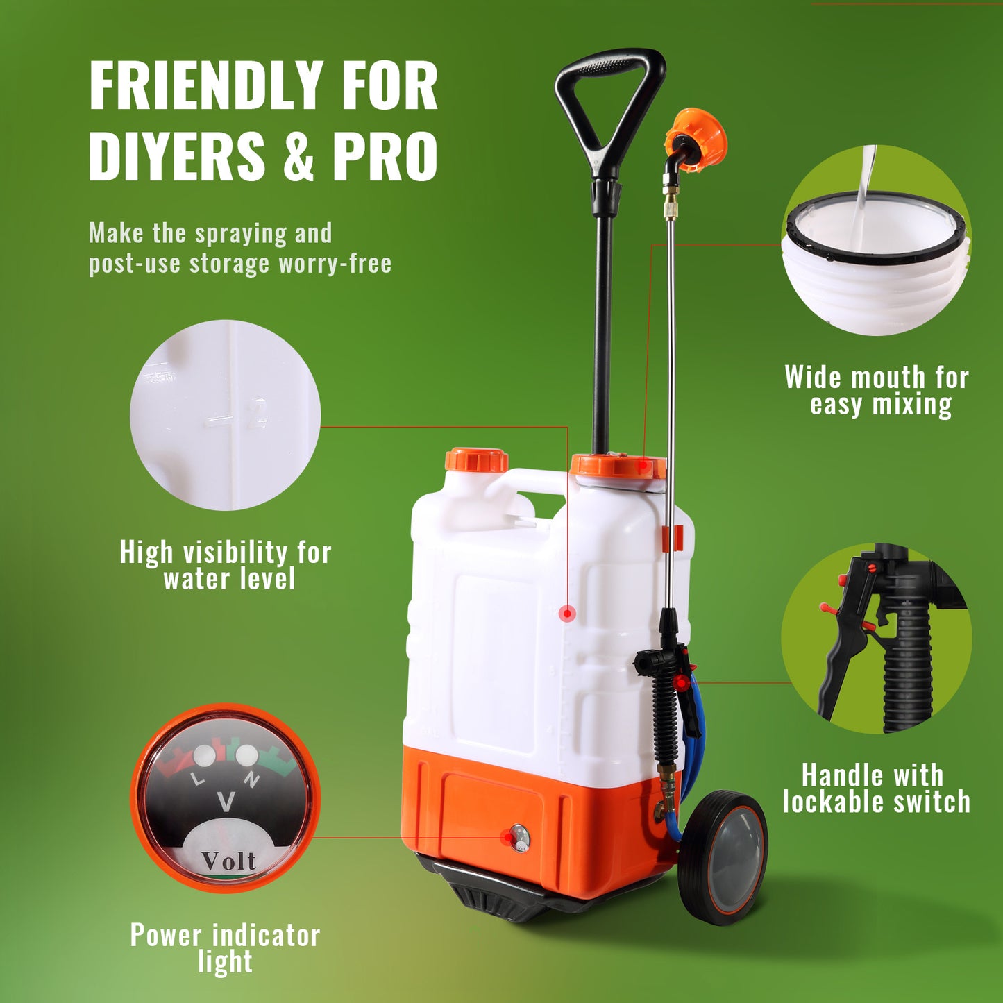 VEVOR Battery Powered Backpack Sprayer With Cart 4 Gallon