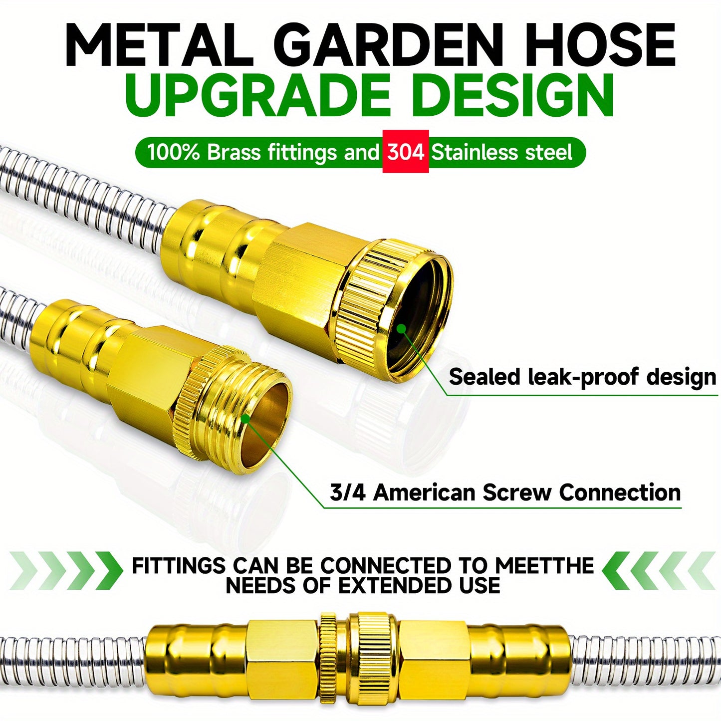 Heavy Duty Stainless Steel Garden Water Hose with Nozzles - Parry's Picks