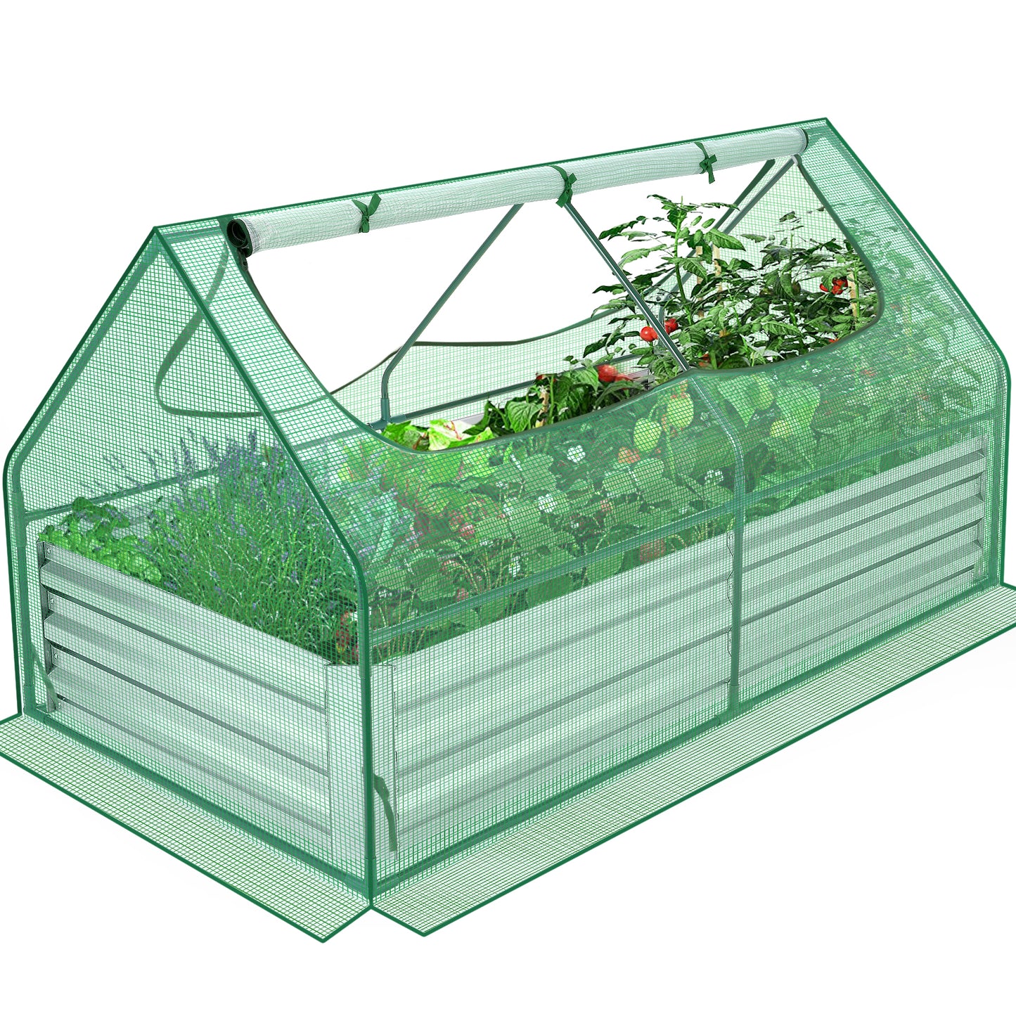 Galvanized Raised Garden Bed With Cover And Greenhouse Kit