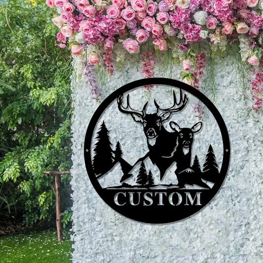1pc Personalized Deer Antler Metal Wall Art - Rustic Deer Camp Sign with Custom Name, Matte Finish & Powder Coated, Removable Wall-Mounted Decor for Thanksgiving, Birthday Gifts for Him, Boyfriend, Hunters, Deer Decor, Huntin