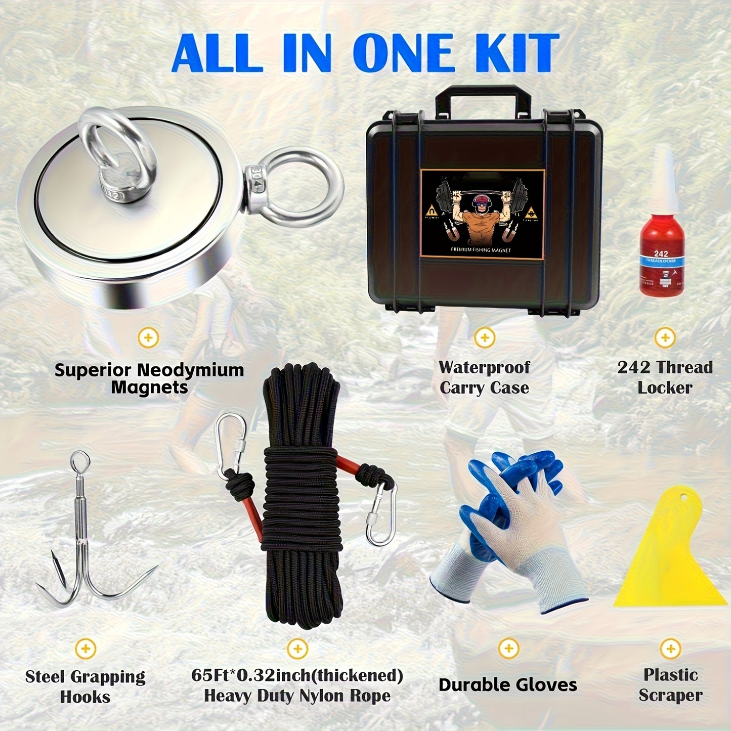 SIDIPER Magnet Fishing Kit With Rope Carry Case Grappling Hook