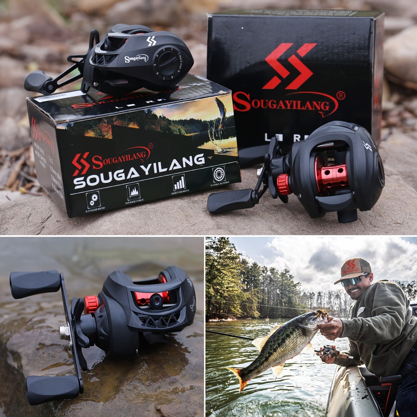 Sougayilang Telescopic Fishing Rod and Baitcasting Reel Set