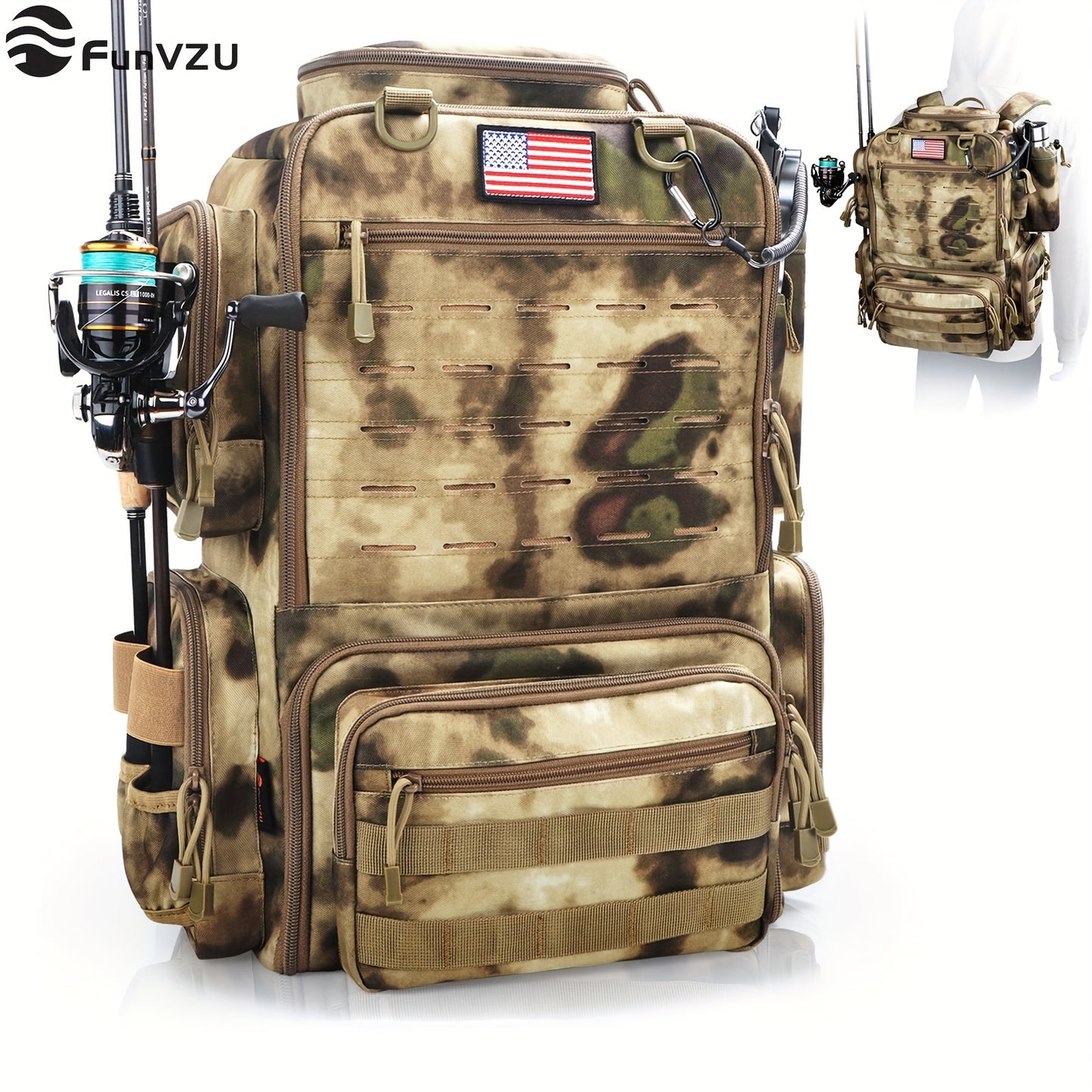 FunVZU Fishing Backpack With Rod Holders Tackle Bag