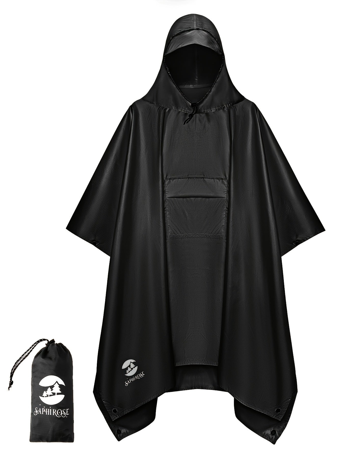 Waterproof Hooded Rain Poncho With Side Pockets For Outdoors