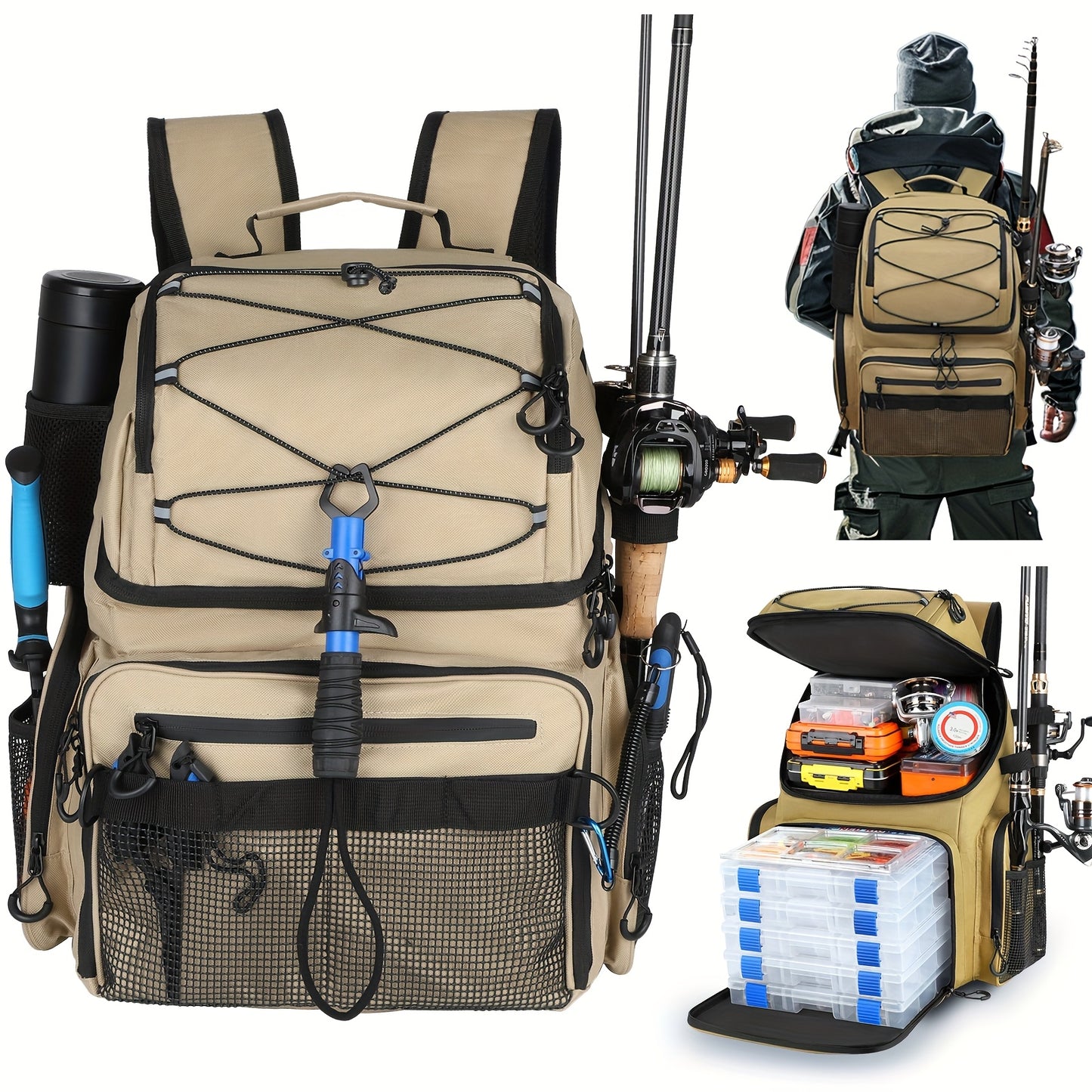 Fishing Backpack With Cooler Rod Holders And Tackle Boxes