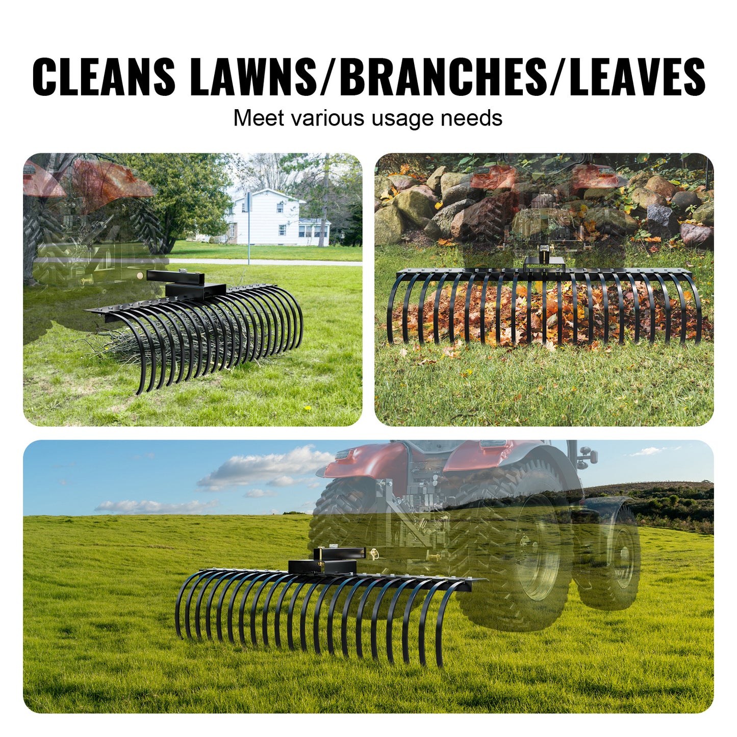 VEVOR Tow Behind Landscape Dethatcher Rake For Leaves