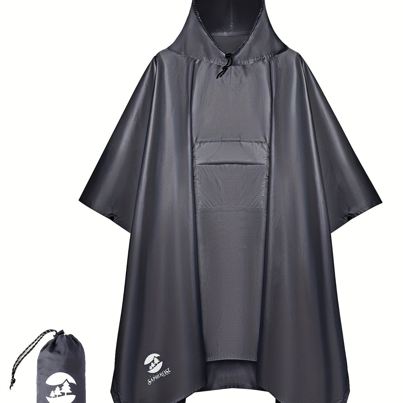 Waterproof Hooded Rain Poncho With Side Pockets For Outdoors