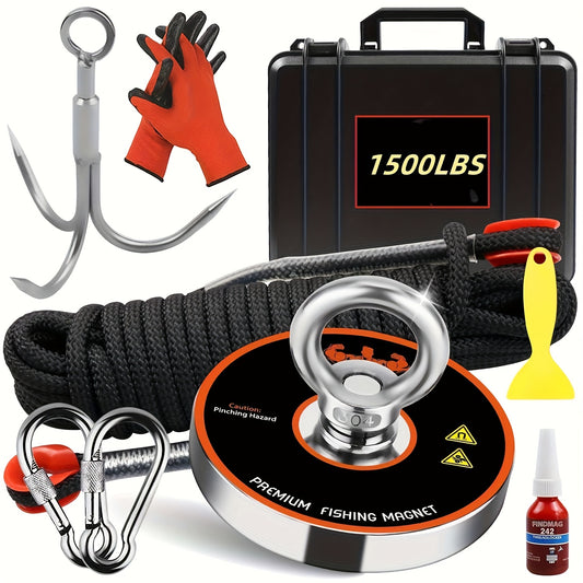Heavy Duty Magnet Fishing Kit 1500 LBS Pulling Force Case