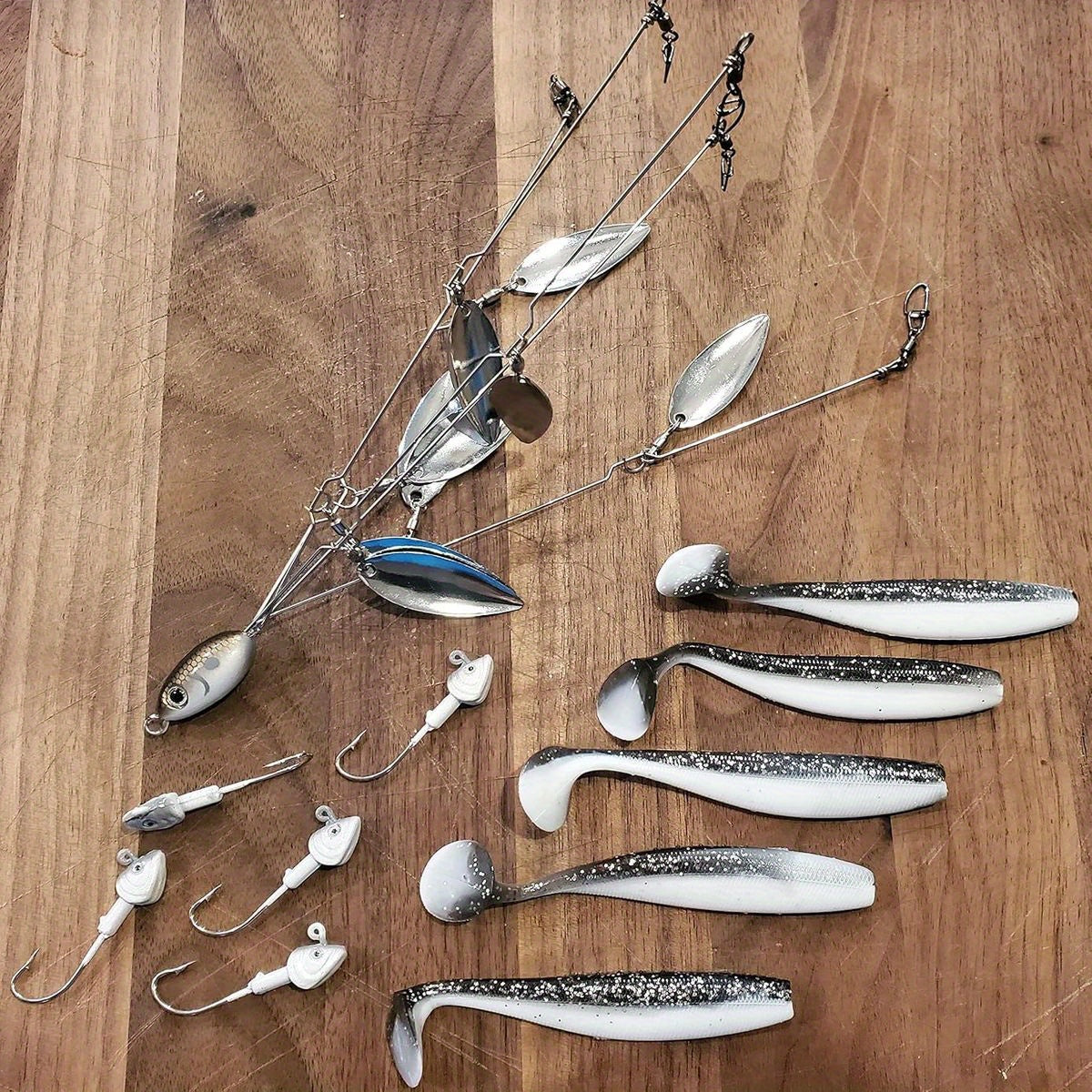 Fully Rigged 5 Arms 8 Bladed Umbrella Rig Bass Lure With Swim Baits And Jig Heads