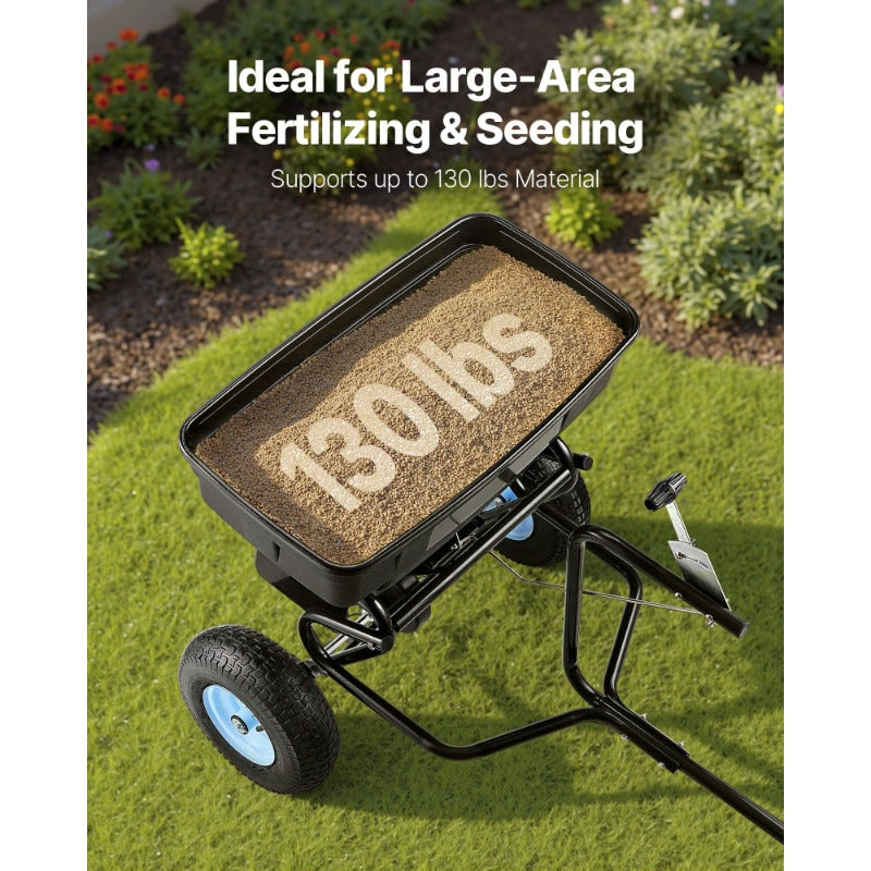 TowBehind Backpack Style Lawn Spreader With Terrain Wheels
