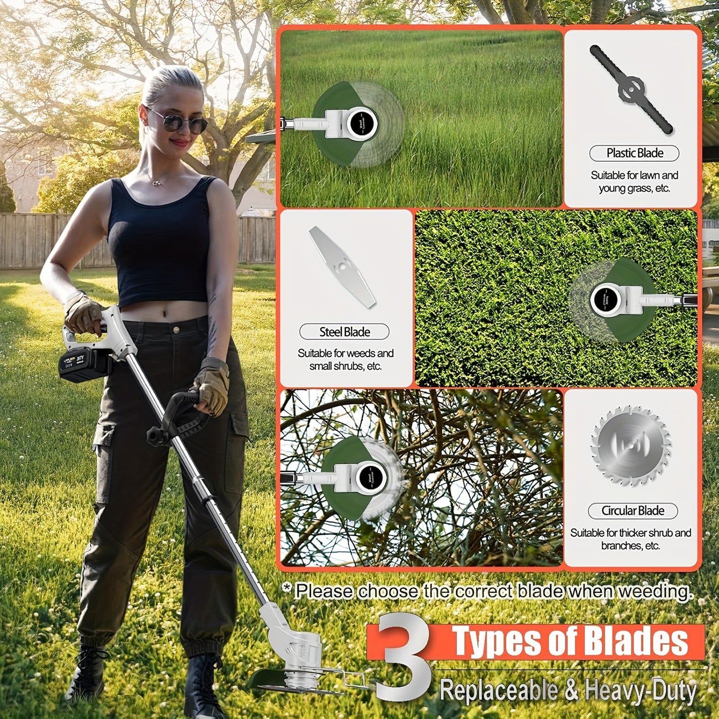 Cordless Weed Wacker Brush Cutter with Rechargeable Batteries and Charger