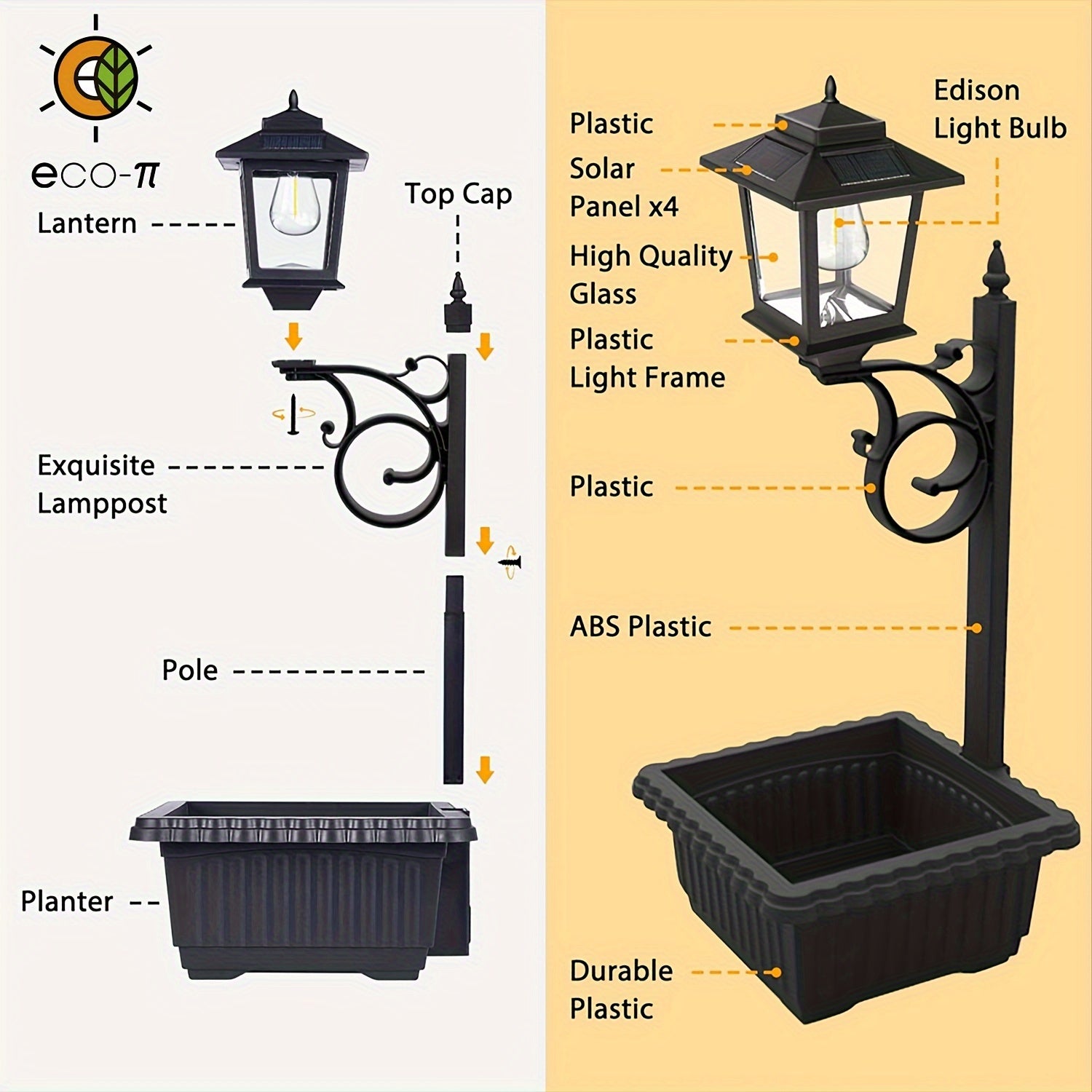 Solar-Powered Garden Street Lamp with Decorative Flower Pot - Parry's Picks