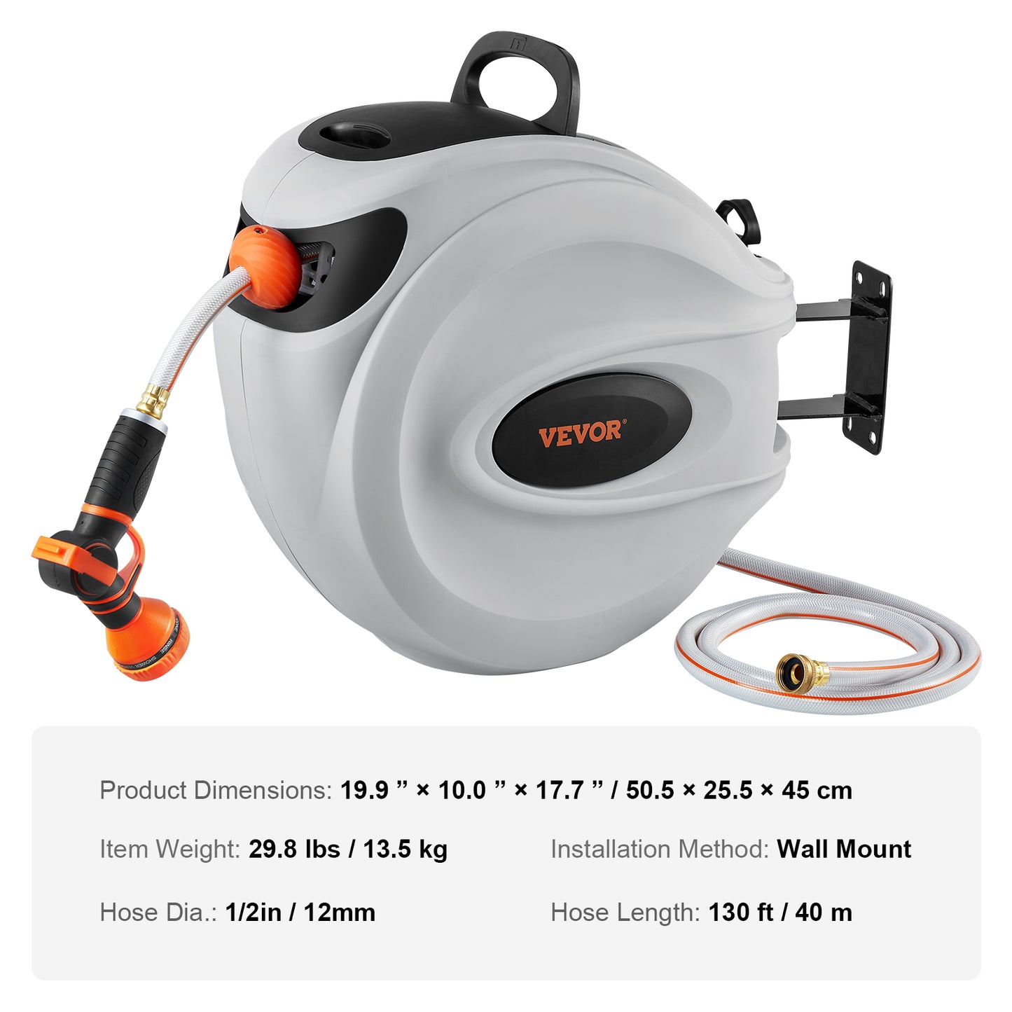 VEVOR Retractable Hose Reel With Rewind And Pattern Nozzle