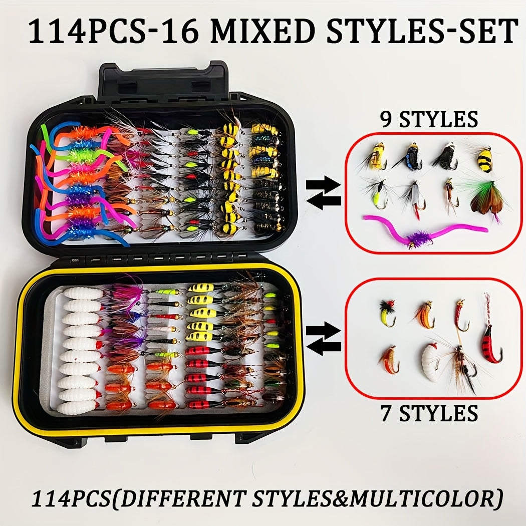 QIEVCRME 114Pc Fly Fishing Lure Kit With Dry Wet Flies