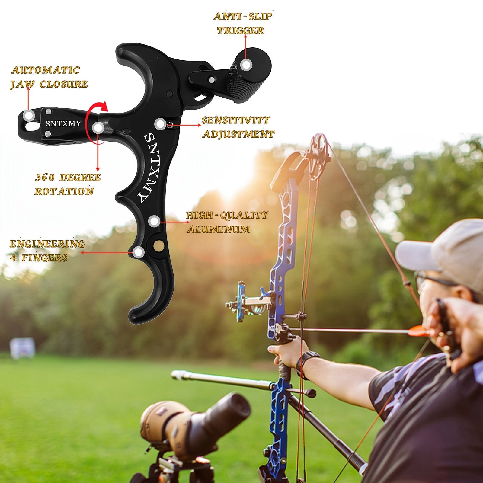 SNTXMY 4-Finger Aluminum Compound Bow Release Trigger for Archery - Parry's Picks