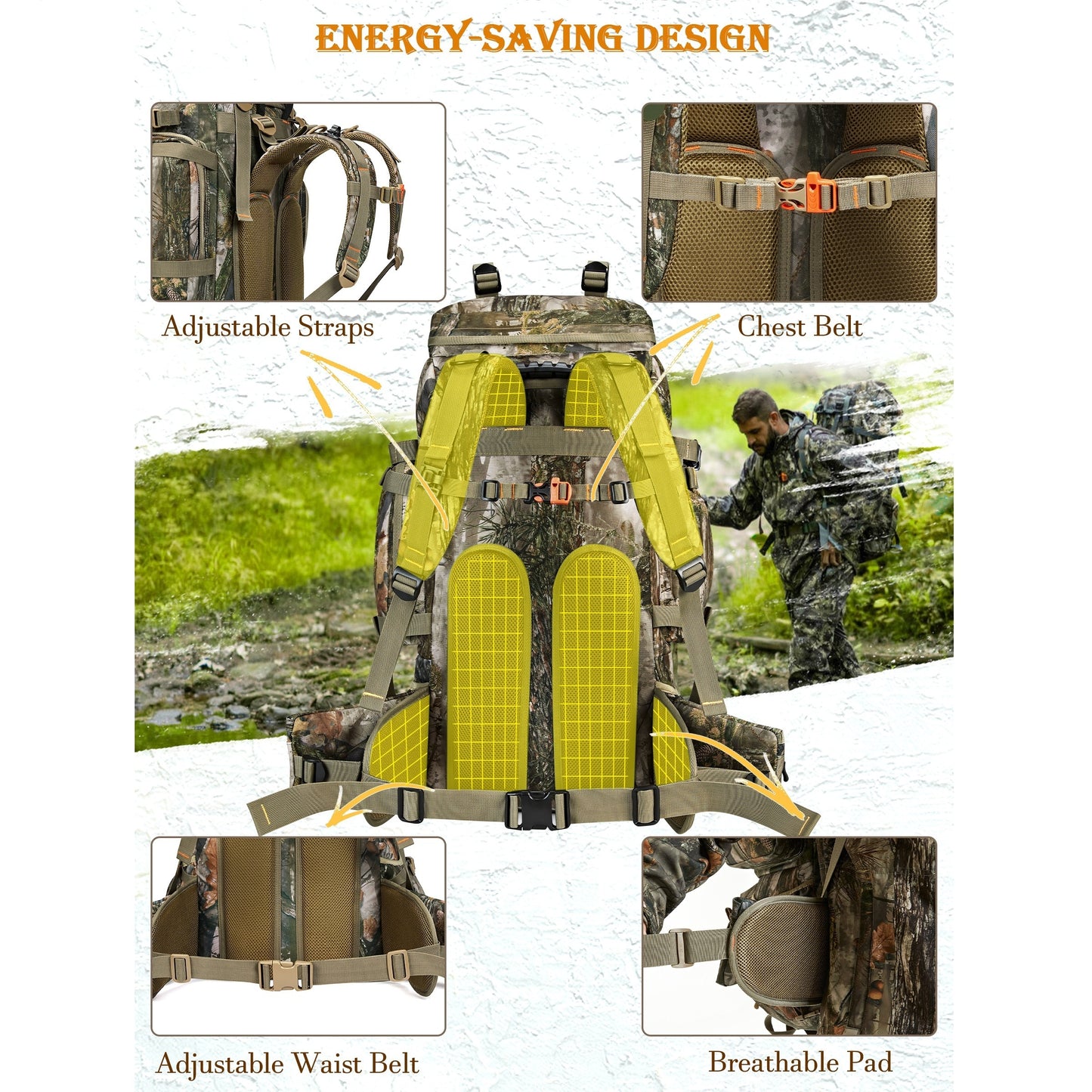 New View Camo Hunting Backpack For Men Waterproof Rain Cover