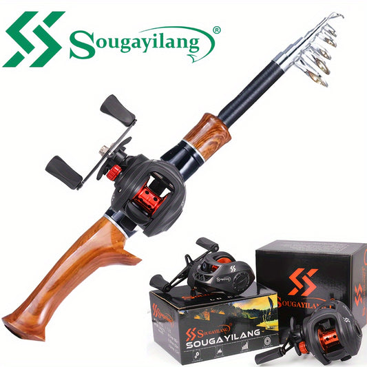Sougayilang Telescopic Fishing Rod and Baitcasting Reel Set