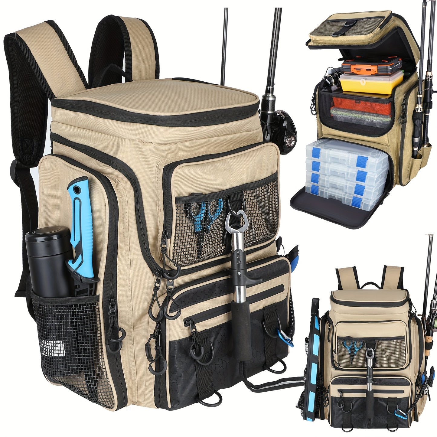 Heavy Duty Fishing Backpack With Insulated Cooler Pockets
