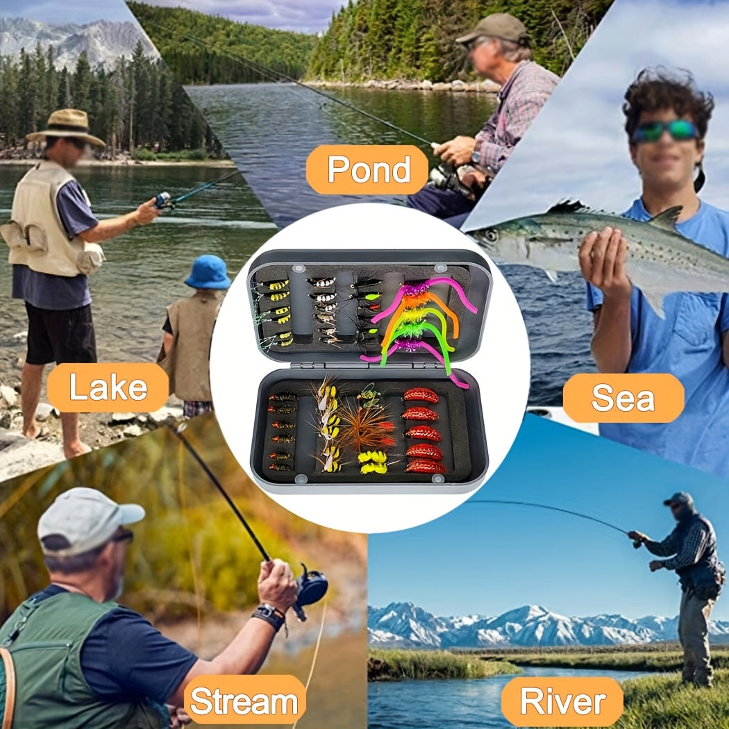 QIEVCRME Heavy Duty Fishing Fly Kit With Dry Wet Flies
