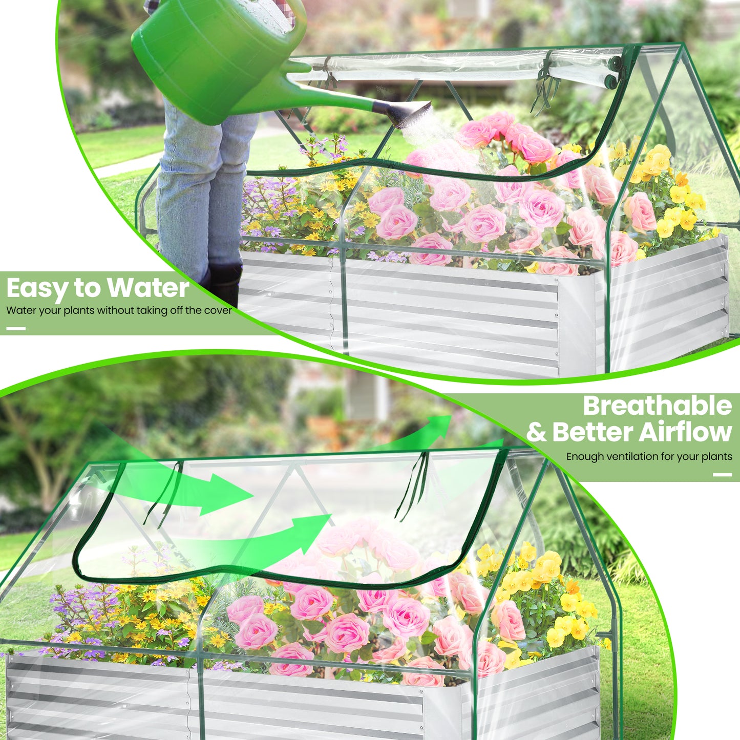 Galvanized Raised Garden Bed With Cover And Greenhouse Kit