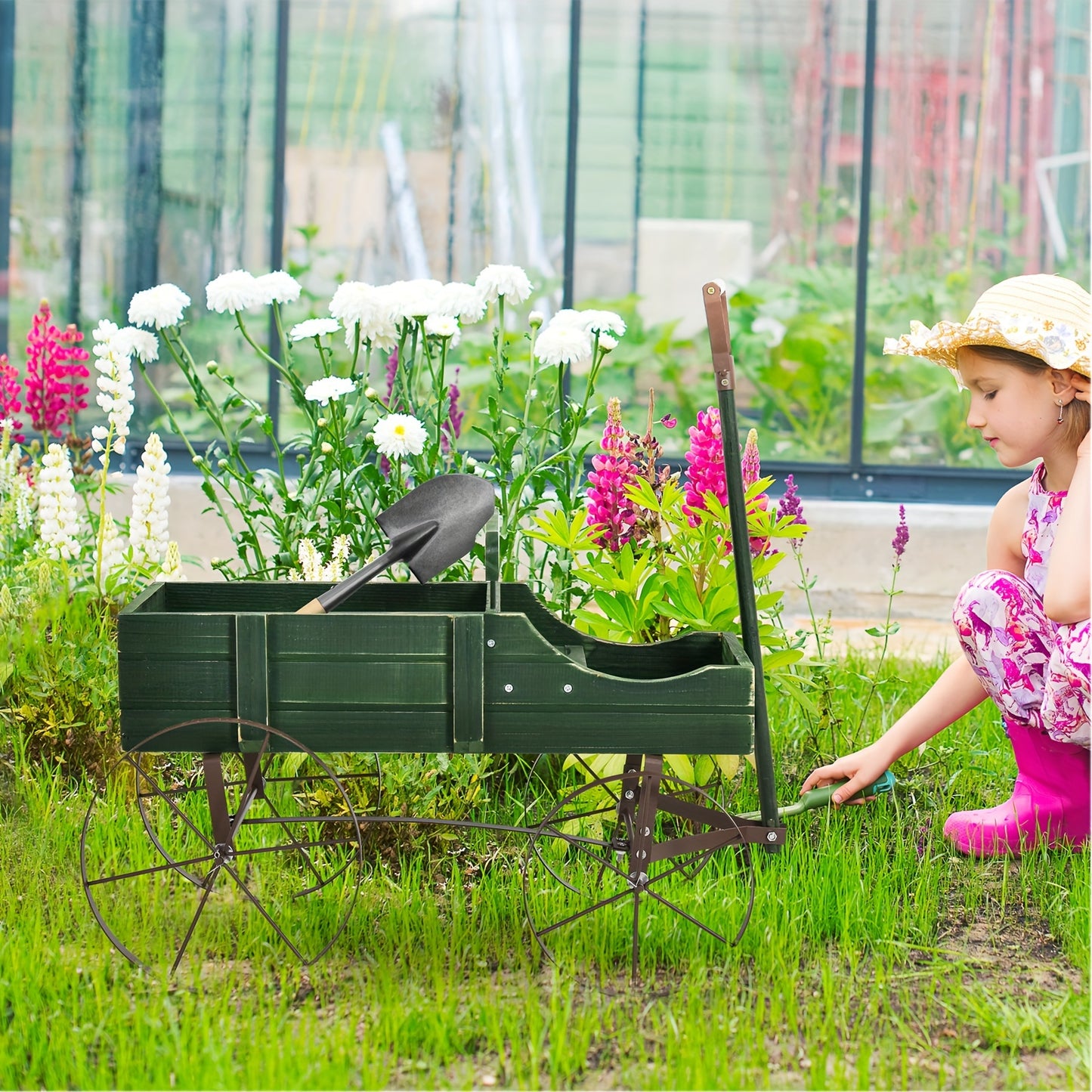 COSTWAY Wooden Garden Planter Wagon with Metal Wheels - Parry's Picks