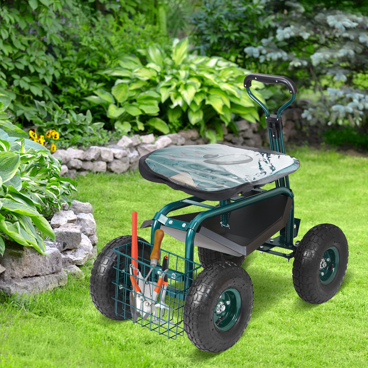 Garden Cart Rolling Workseat with 360 Degree Swivel Seat - Parry's Picks