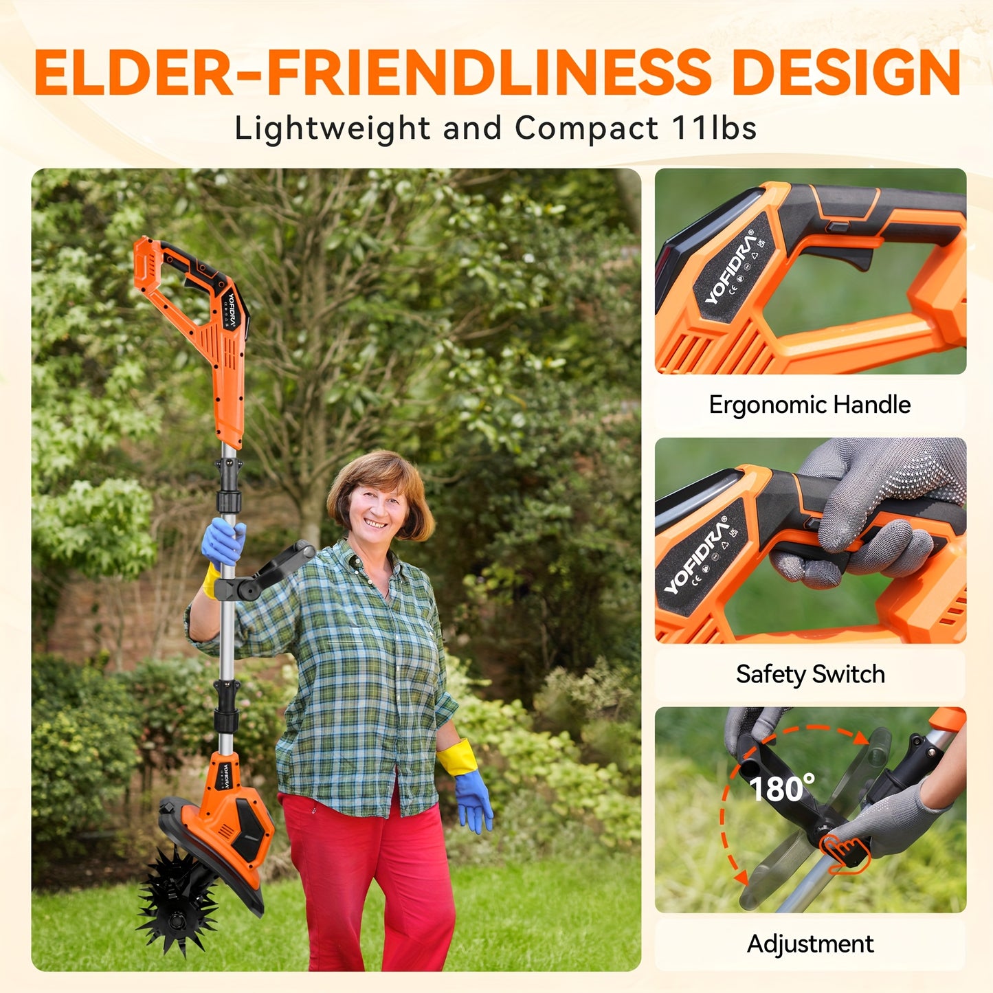 YOFIDRA 21V Cordless Tillage Machine for Garden Soil