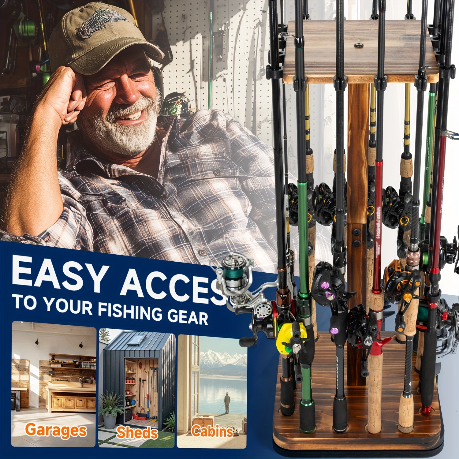 Ghosthorn Fishing Rod Holder 360 Degree Rotating Wooden Rack - Parry's Picks