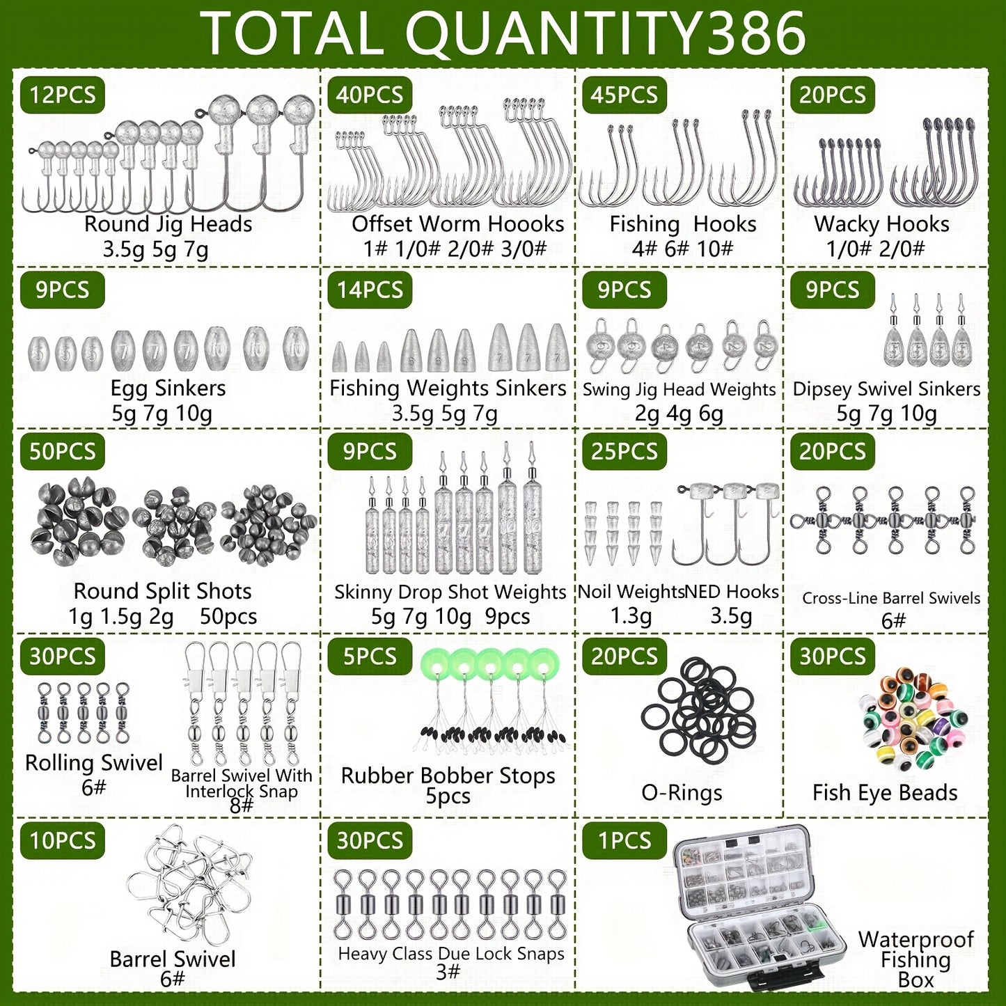 SKYLETY 482Pcs Fishing Tools Kit With Hooks Lures Lip Gripper