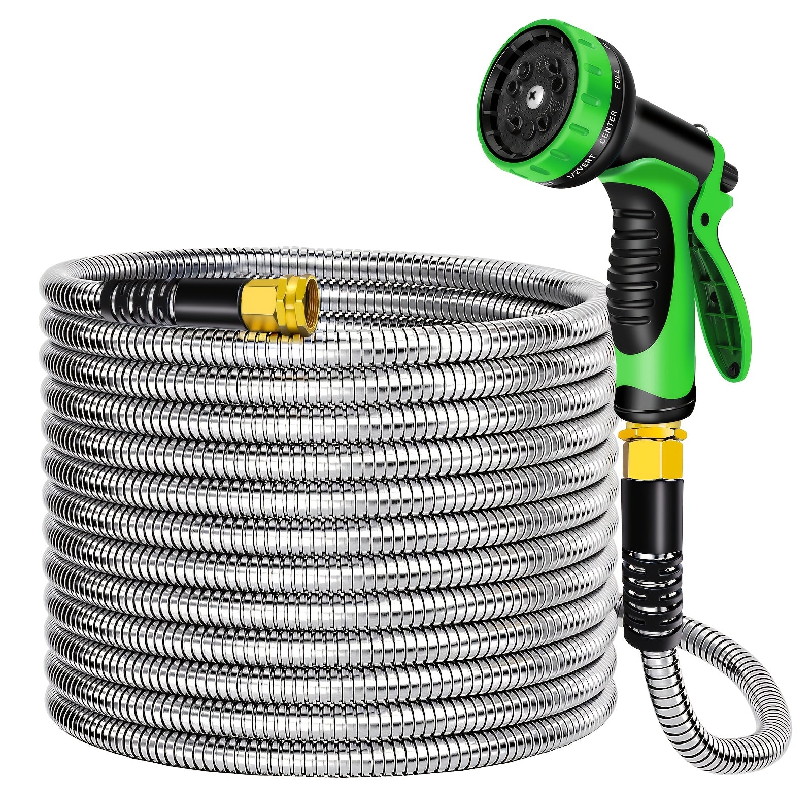 Stainless Steel Flexible Garden Hose with Green Spray Nozzle - Parry's Picks