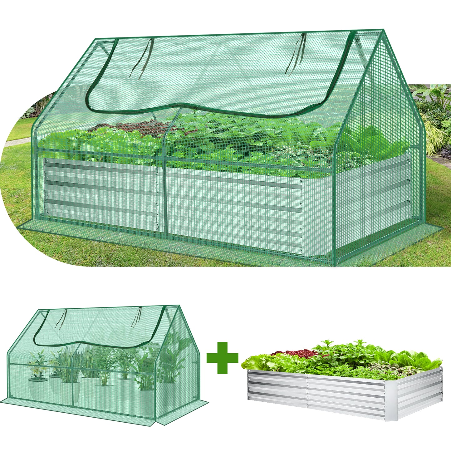 Galvanized Raised Garden Bed With Cover And Greenhouse Kit