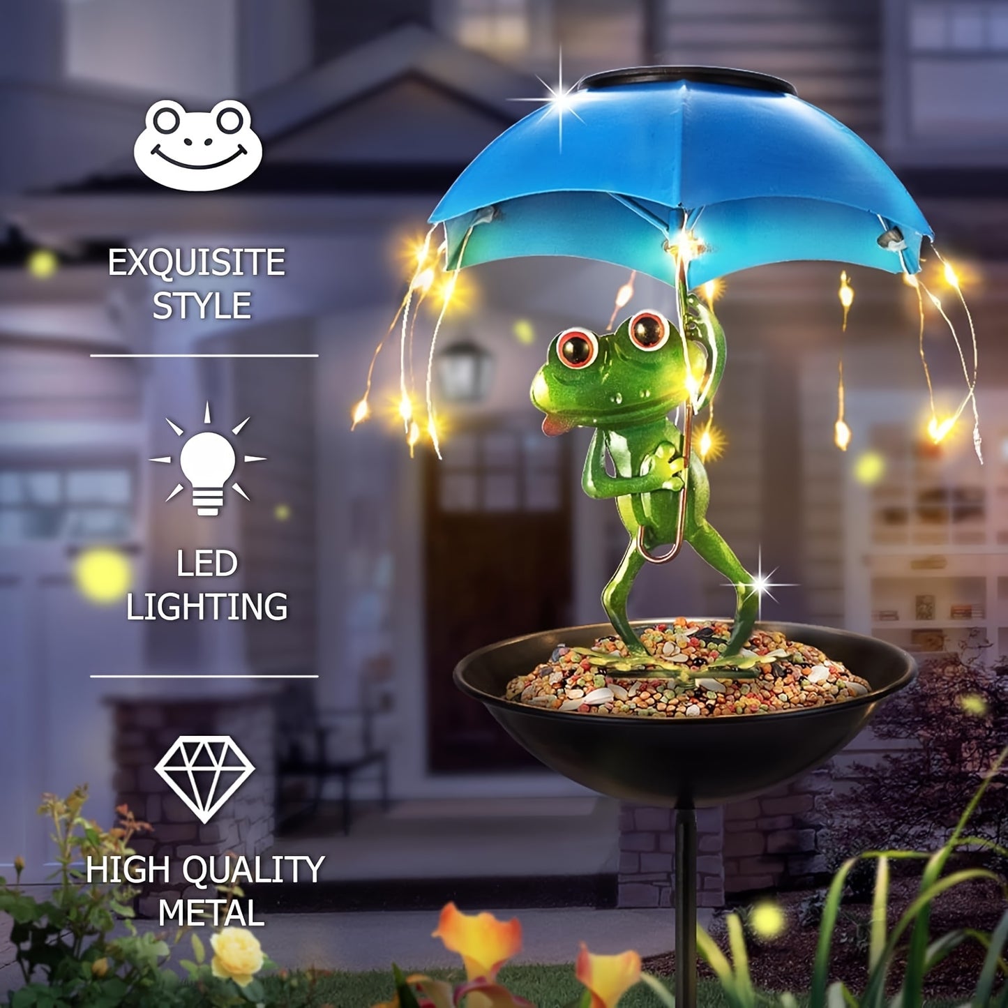 Frog Statue Solar Light and Hummingbird Feeder Garden Decor - Parry's Picks