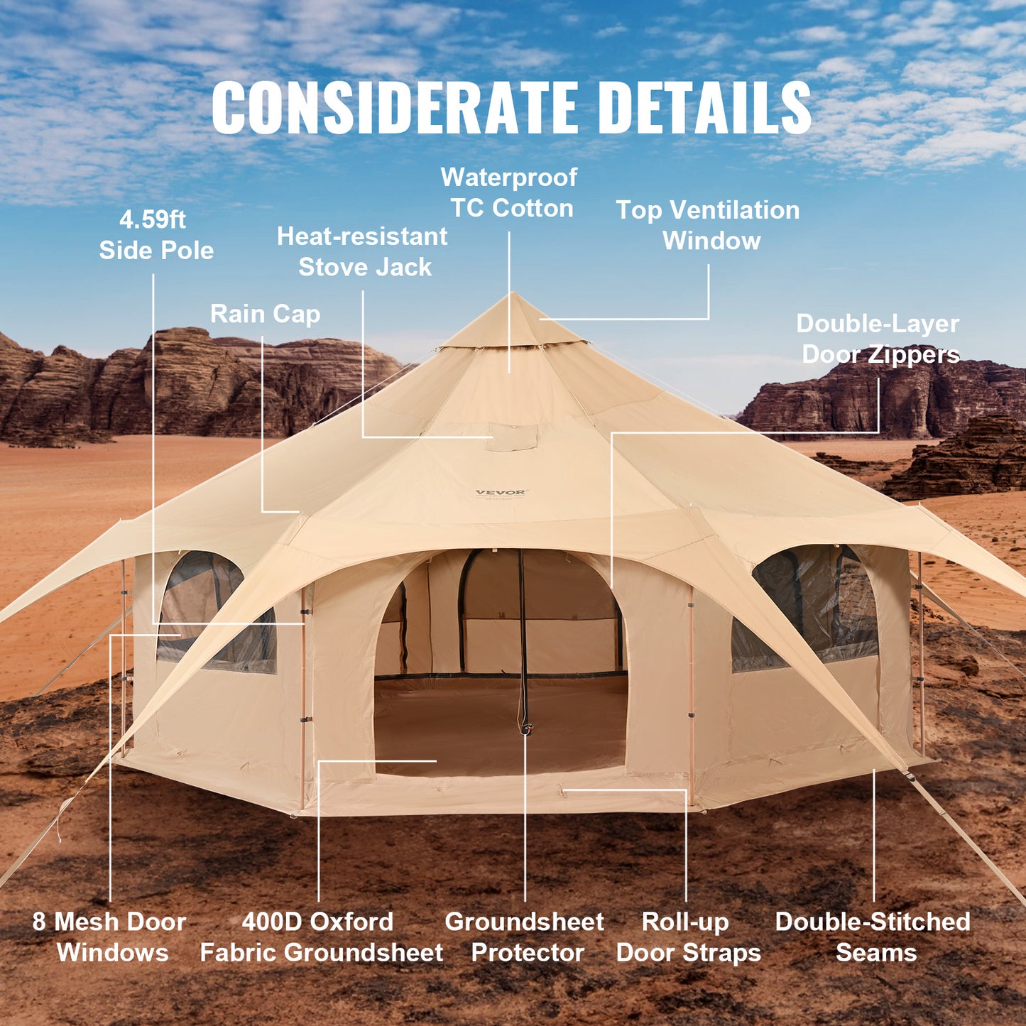 VEVOR Canvas Bell Tent For Camping Family Outdoor Events