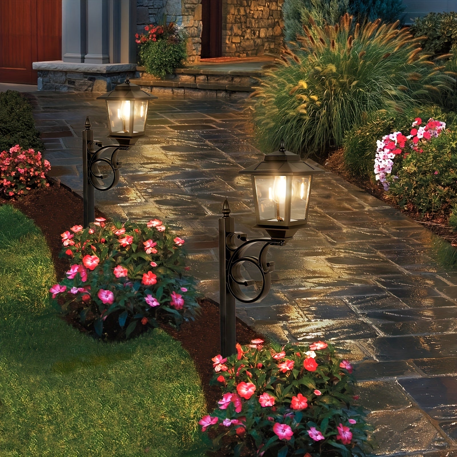 Solar-Powered Garden Street Lamp with Decorative Flower Pot - Parry's Picks