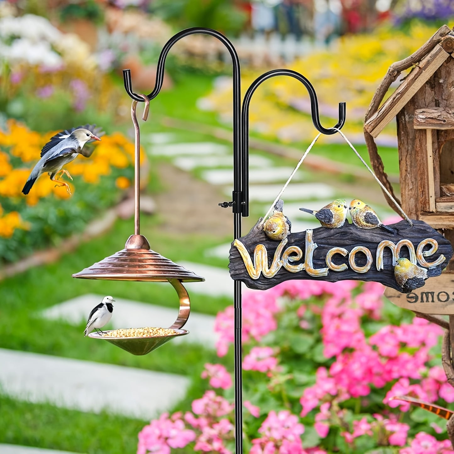 Adjustable Double Shepherds Hook Outdoor Garden Holder