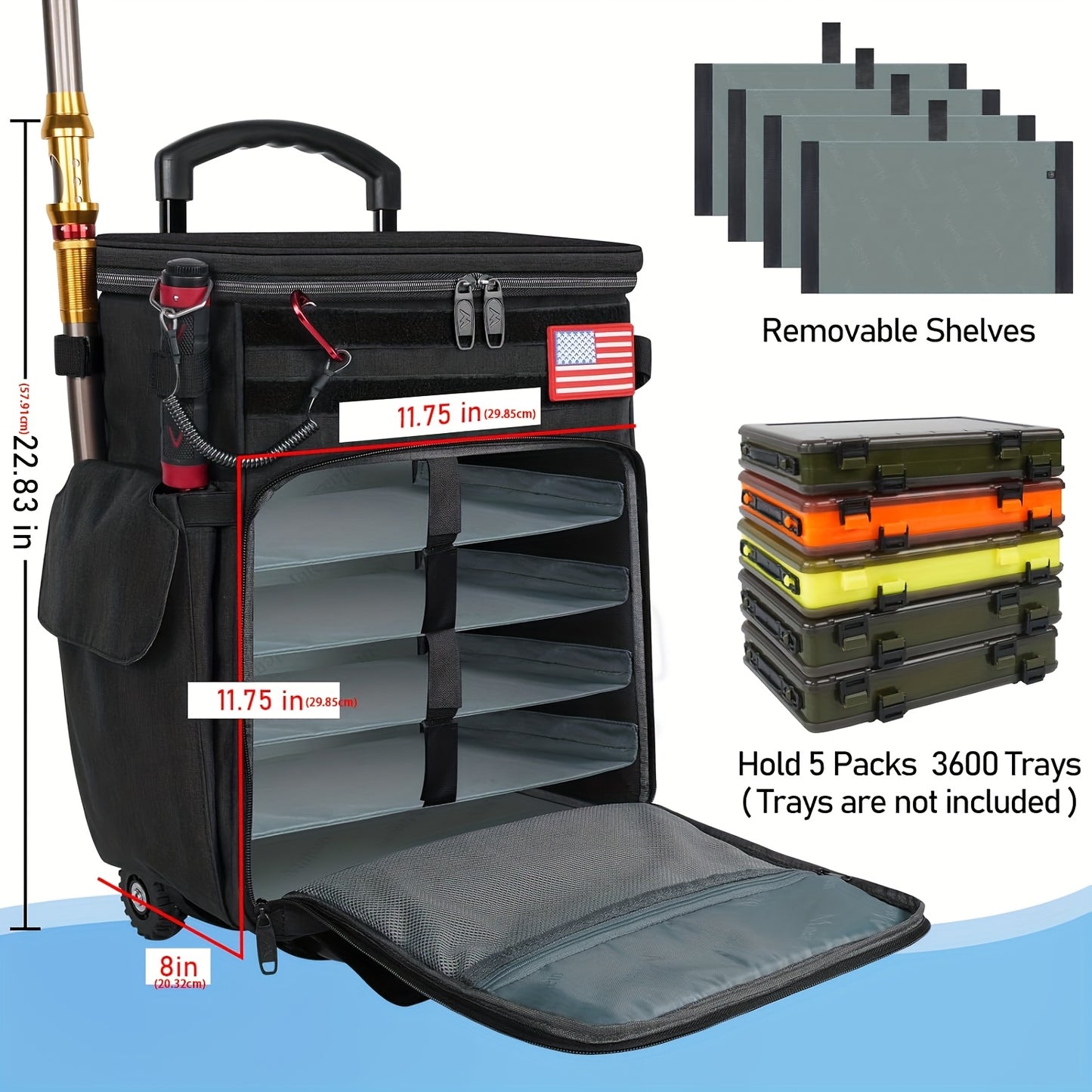 Rolling Tackle Box With Cooler And Wheels For Fishing Gear