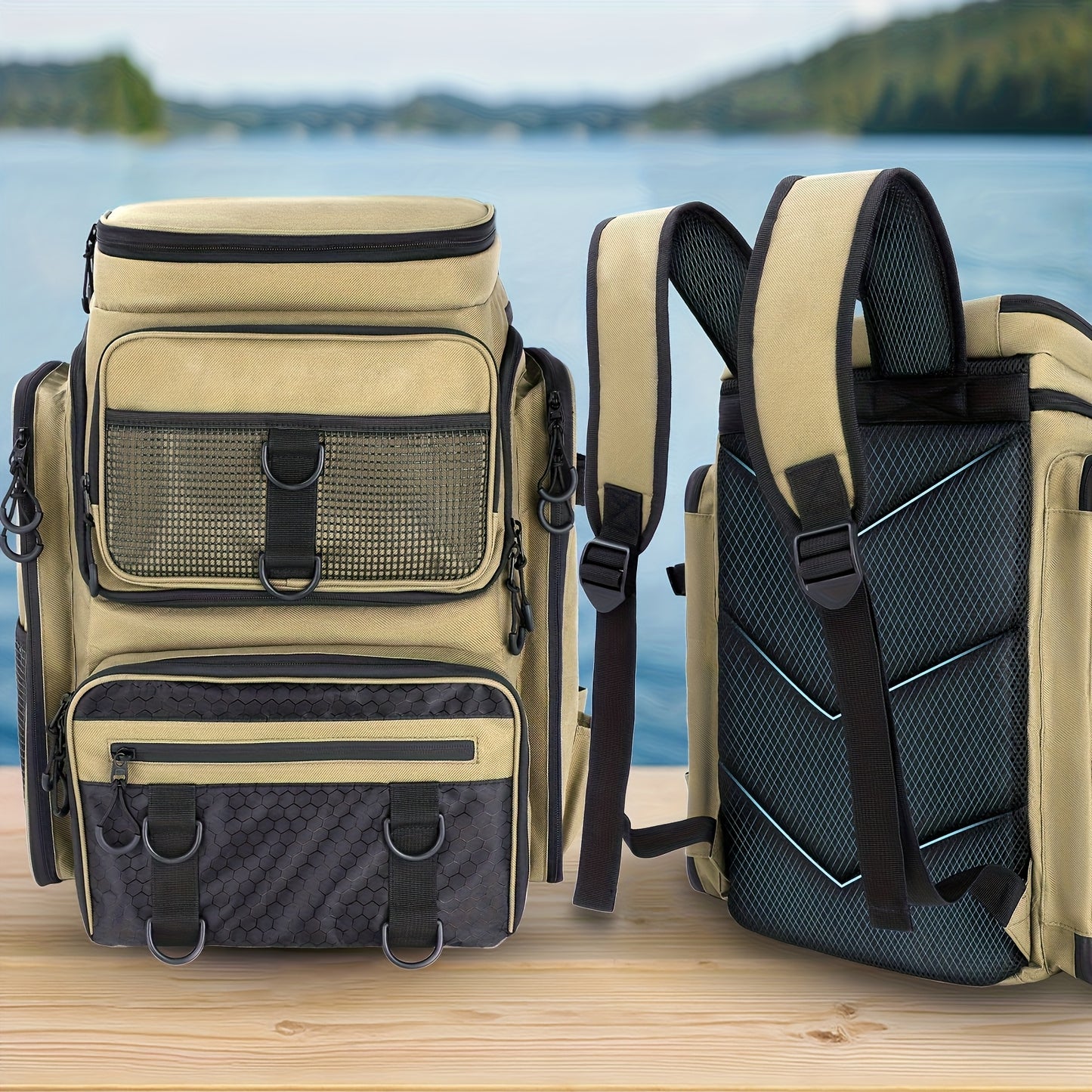 Fishing Backpack With Rod Holders Durable Polyester Bag