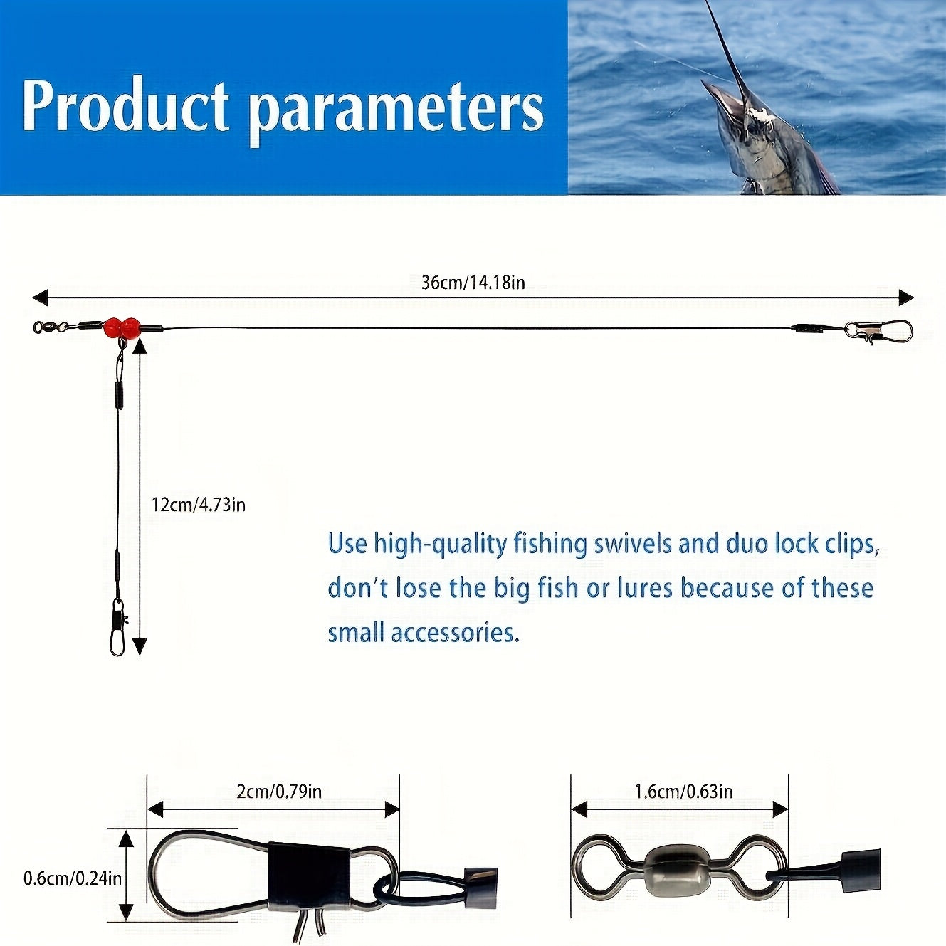 36-Piece Stainless Steel Fishing Leaders Tackle Rigs With Swivels Snaps For Saltwater