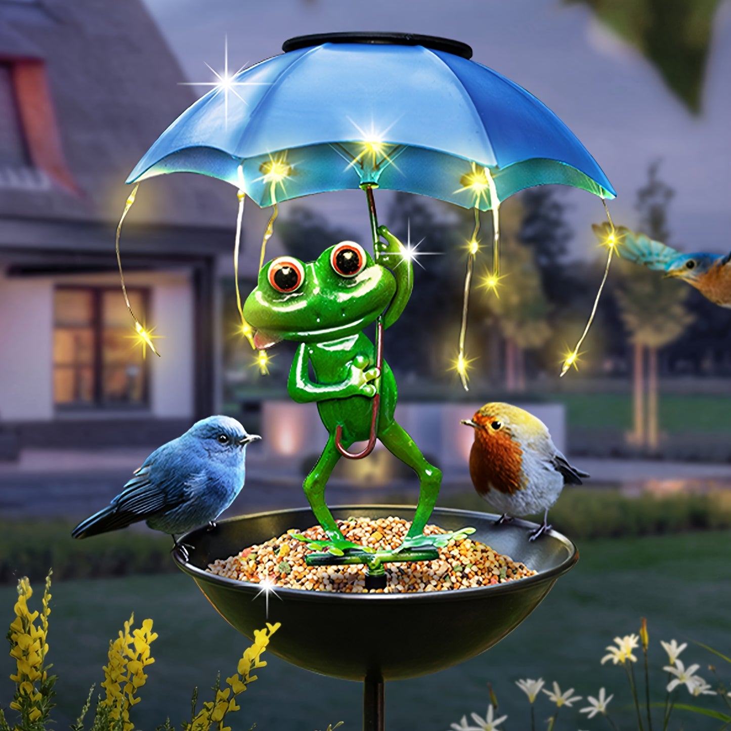 Frog Statue Solar Light and Hummingbird Feeder Garden Decor - Parry's Picks