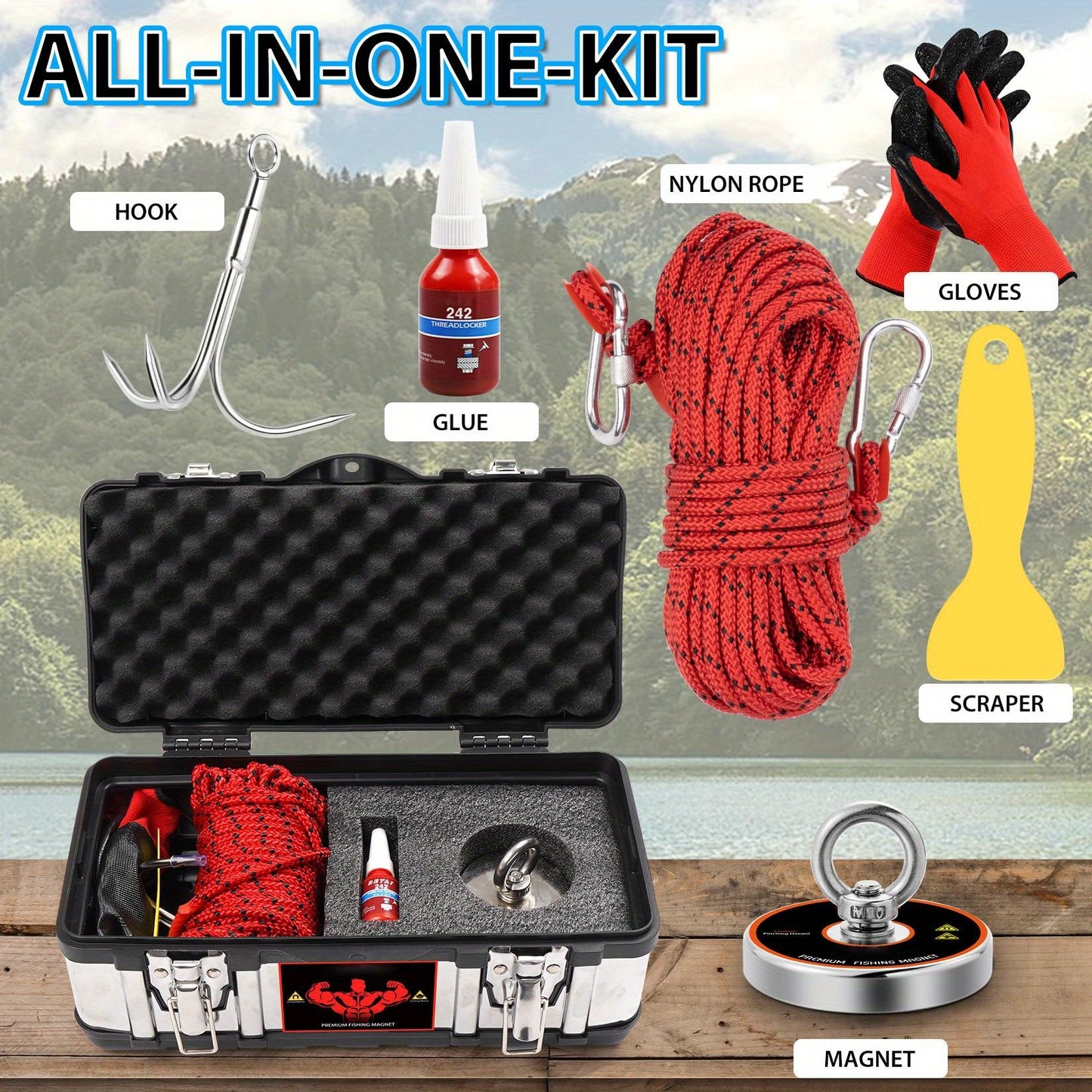 Fishing Magnet 700LBS Pulling Force Magnetic Fishing Kit