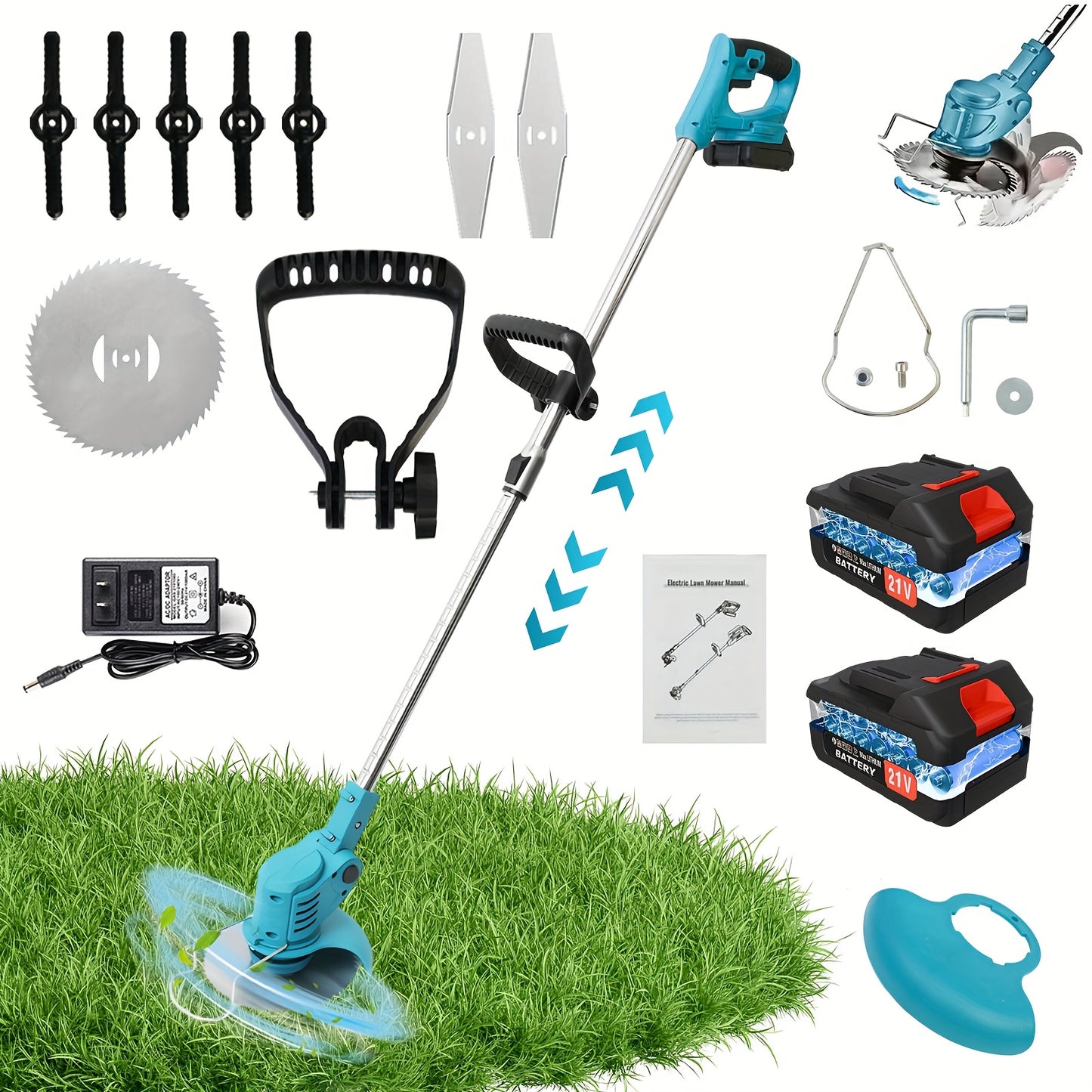 Cordless Weed Wacker Brush Cutter with Rechargeable Batteries and Charger